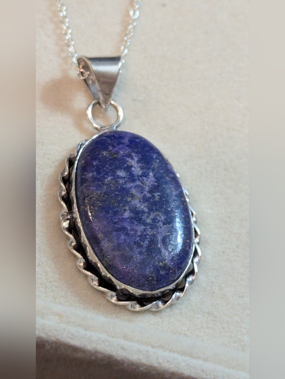 Sterling Silver Lapis Lazuli Oval Pendant 2" Drop